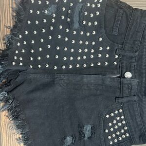Studded Black Denim Shorts